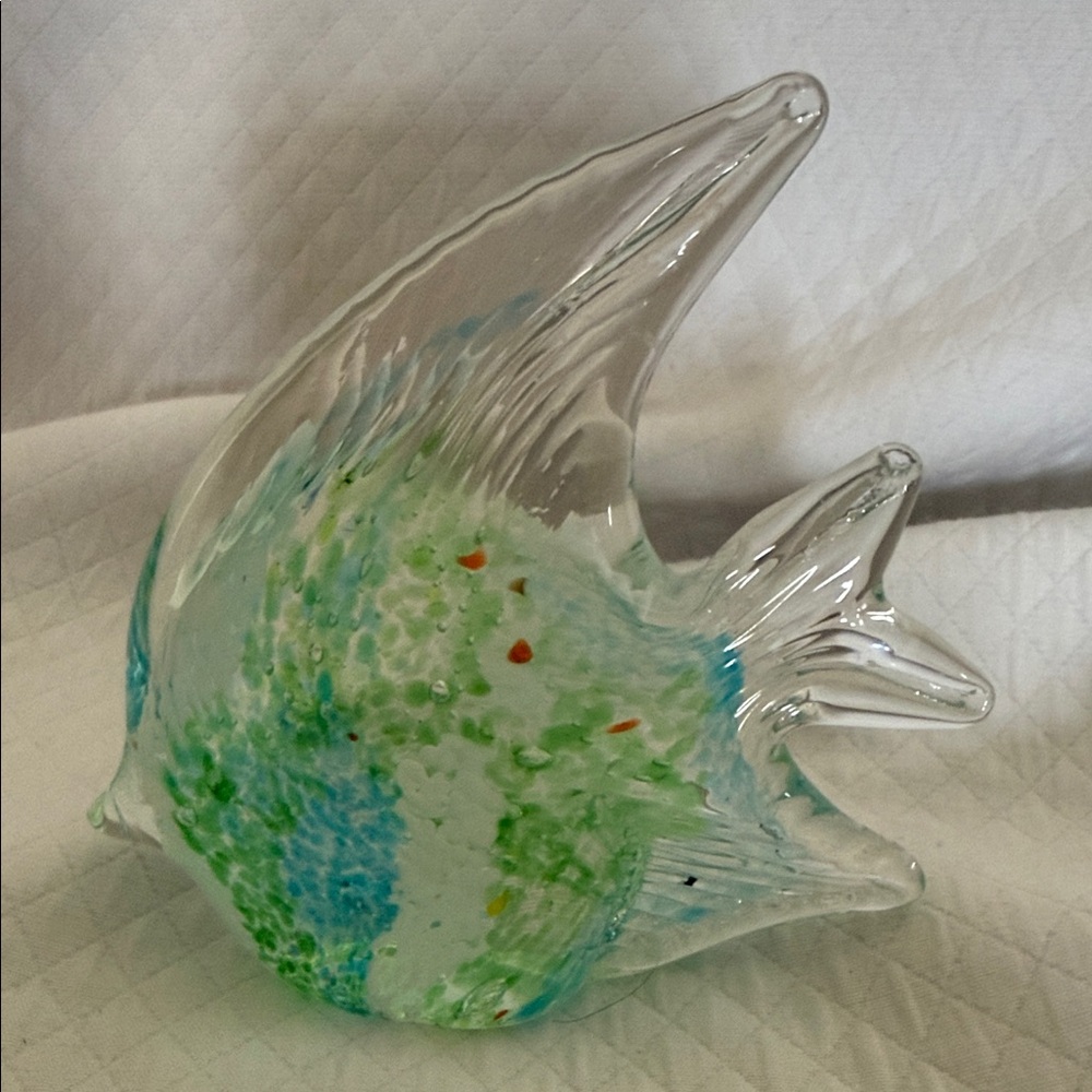 Vintage Paperweight Murano Style Bullicante Bubbles Art Glass Fish Like New
